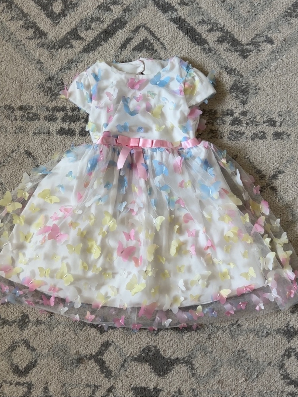 Toddler Girls White Butterfly Tulle Dress with Pastel Accents
